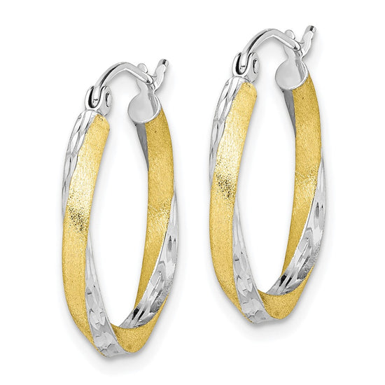 2.5mm Gold & Rhodium Satin Diamond-cut Twisted Hoop Earrings
