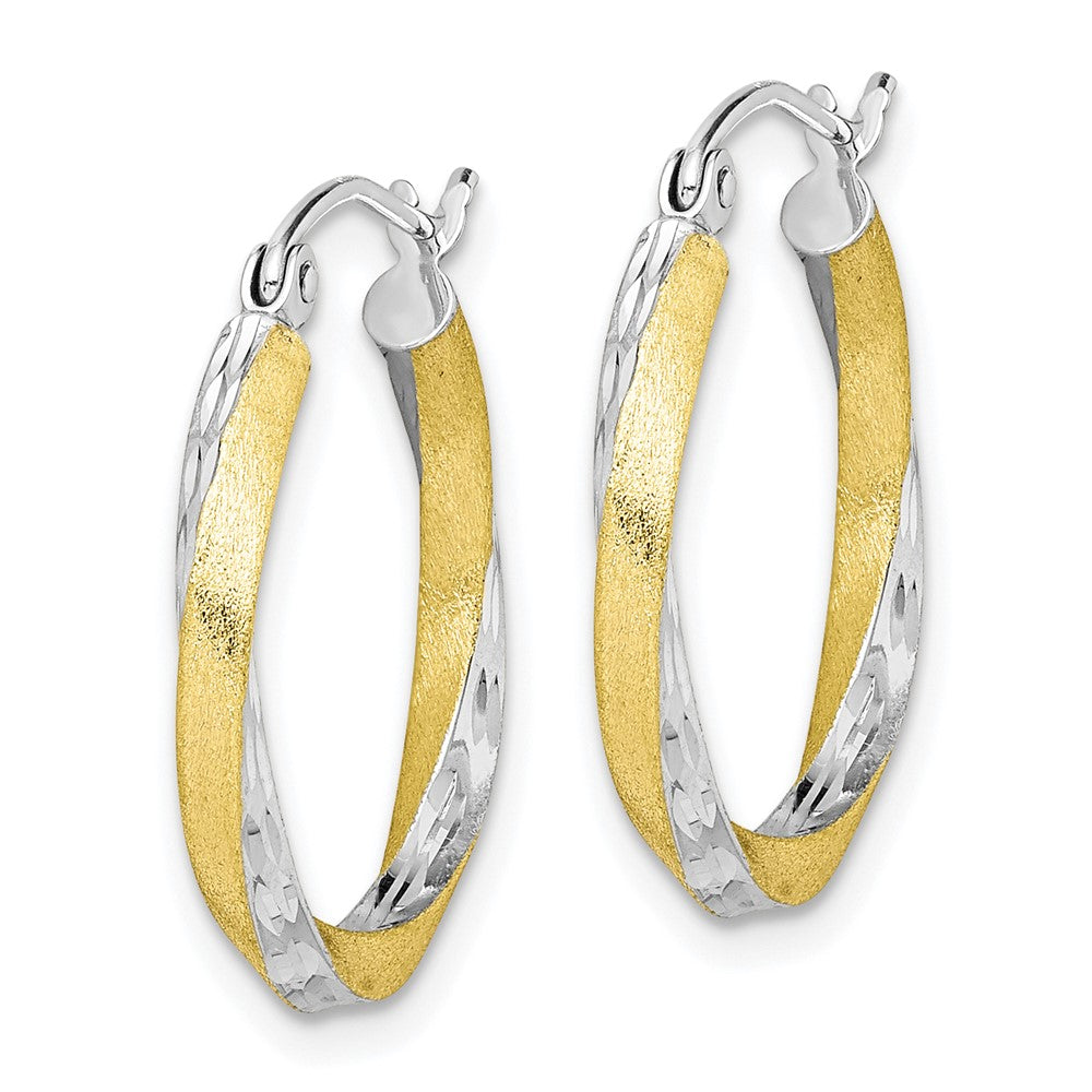 2.5mm Gold & Rhodium Satin Diamond-cut Twisted Hoop Earrings