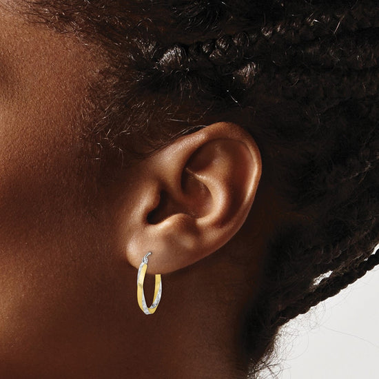 2.5mm Gold & Rhodium Satin Diamond-cut Twisted Hoop Earrings