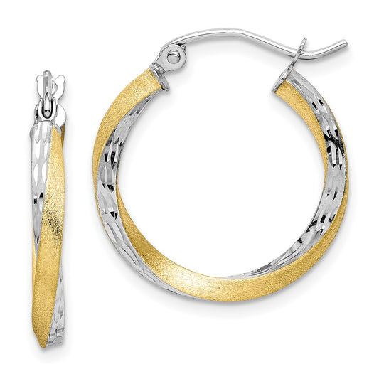 2.5mm Gold & Rhodium Satin Diamond-cut Twisted Hoop Earrings