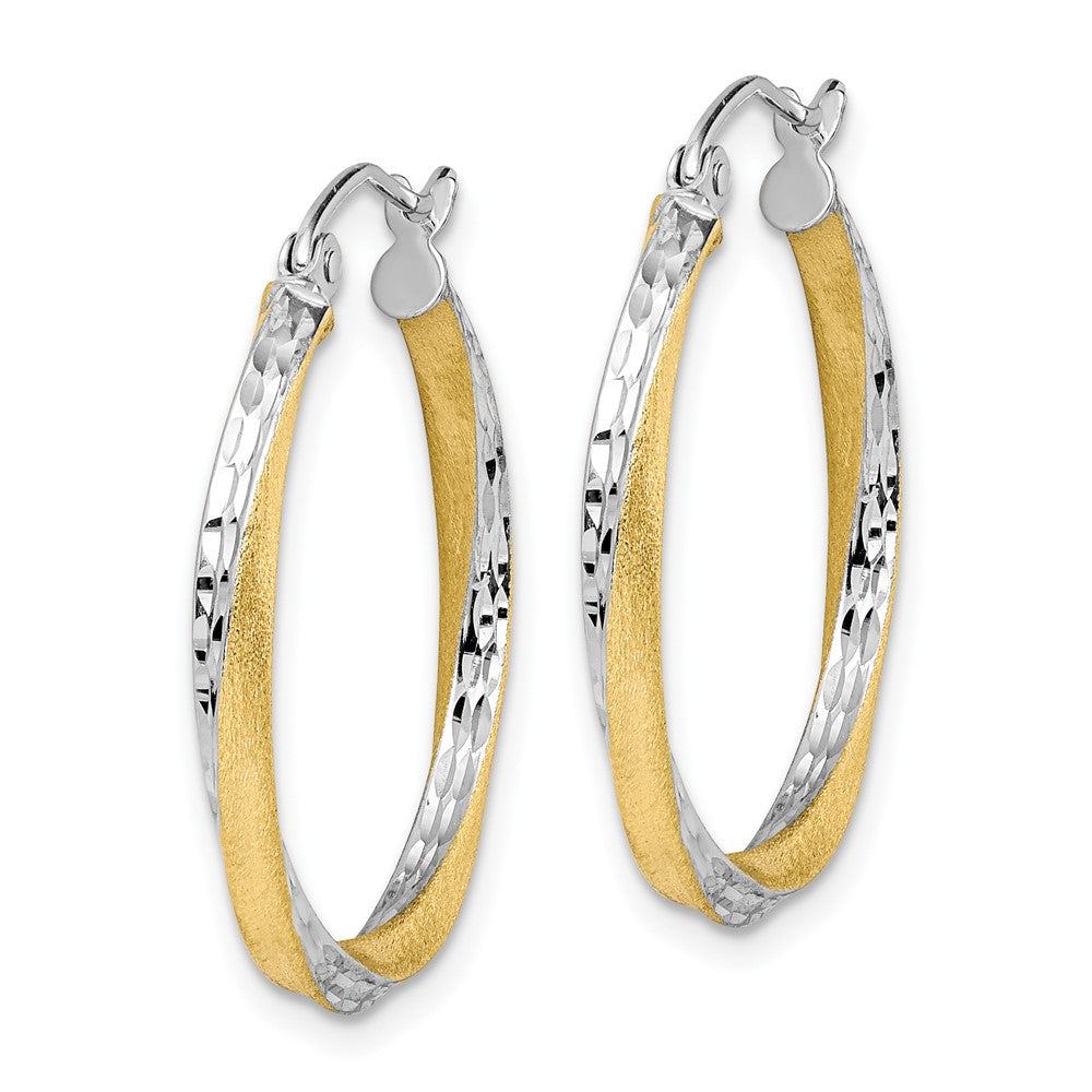 2.5mm Gold & Rhodium Satin Diamond-cut Twisted Hoop Earrings