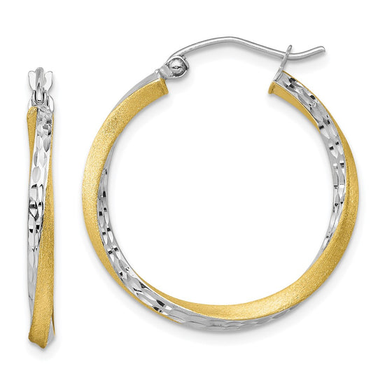 2.5mm Gold & Rhodium Satin Diamond-cut Twisted Hoop Earrings