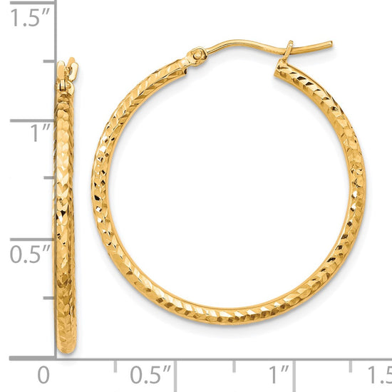 10k Diamond-cut 2mm Round Tube Hoop Earrings