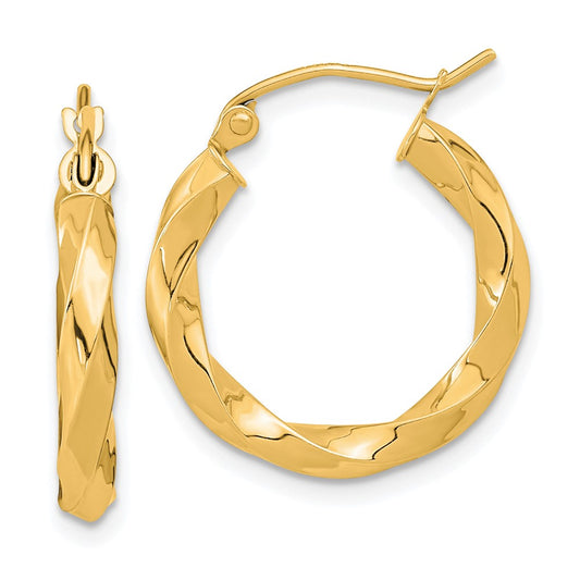 3mm Gold Twisted Tube Hoop Earrings