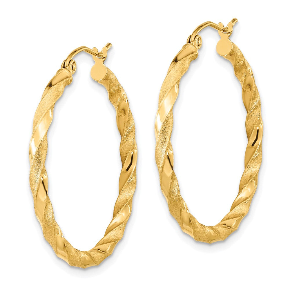 2.5mm Gold Satin Polished Twisted Tube Hoop Earrings
