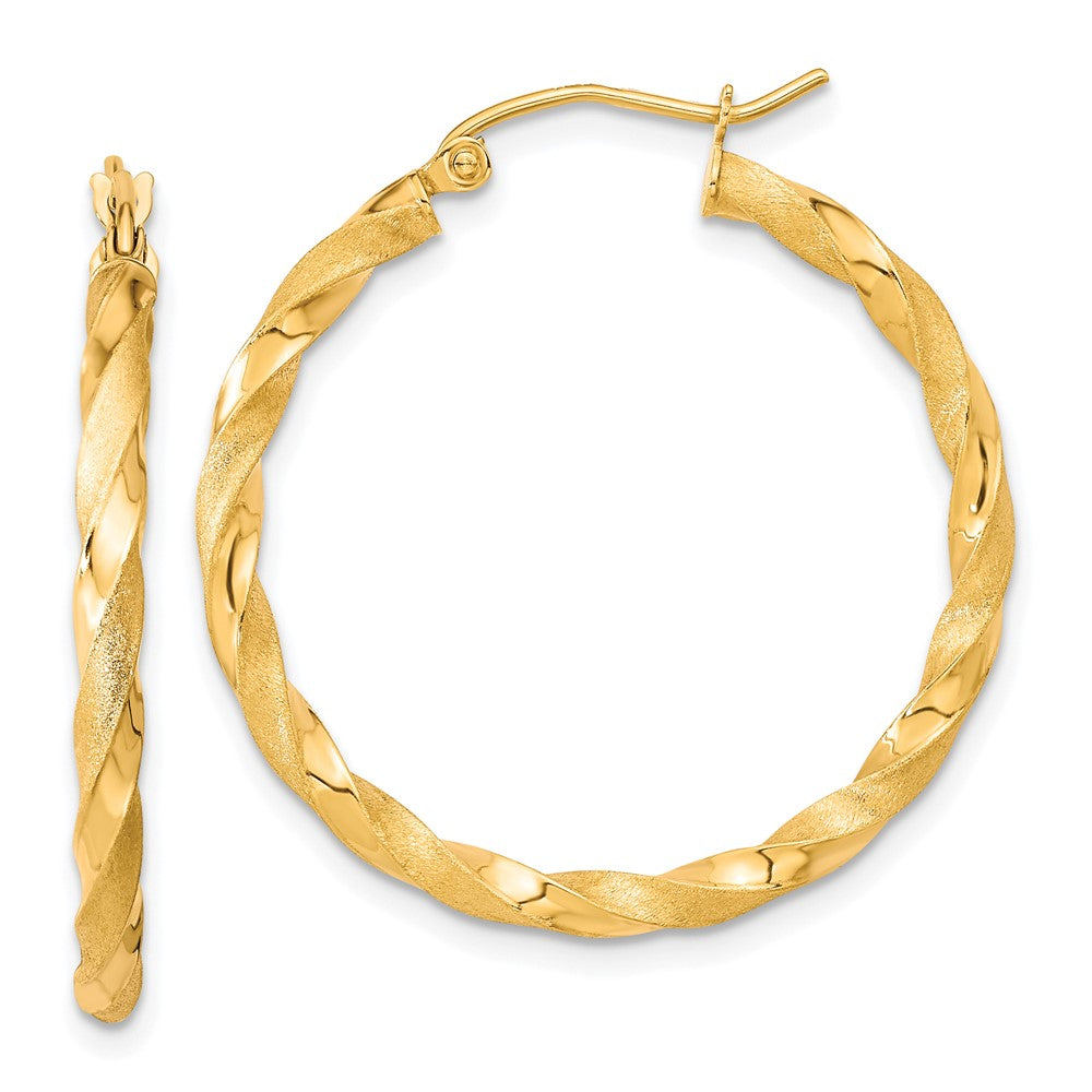 2.5mm Gold Satin Polished Twisted Tube Hoop Earrings