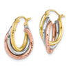 Gold Tri-color Diamond-cut Twisted Hoop Earrings