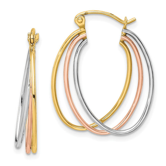 Gold Tri-color Triple Hoop Earrings