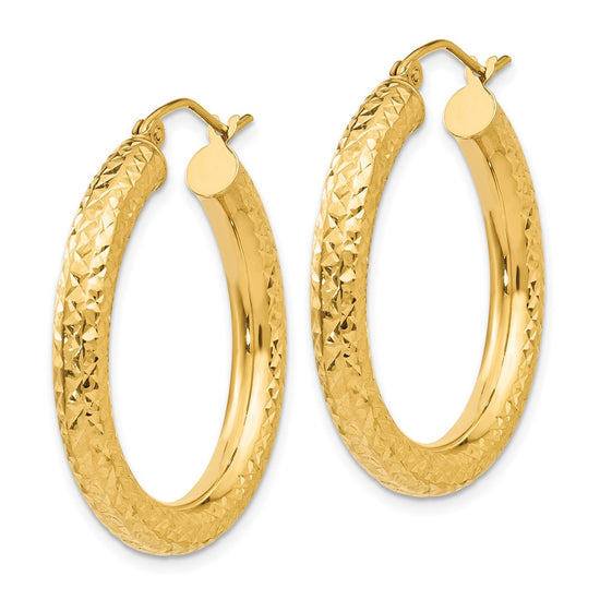10k Diamond-cut 4mm Round Hoop Earrings