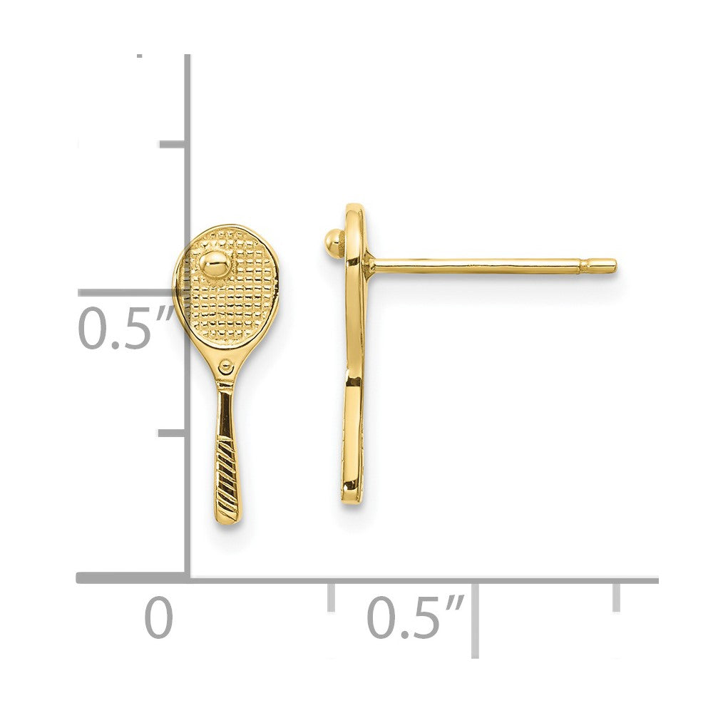 10K Mini Tennis Racquet w/Ball Post Earrings