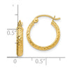 10k Diamond-cut 2.8x15mm Hollow Hoop Earrings