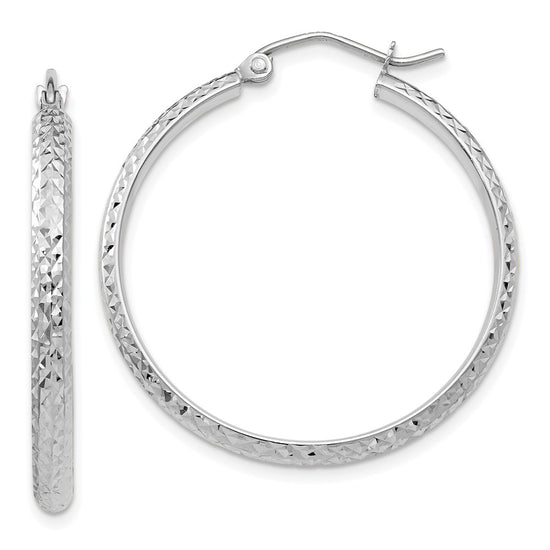Gold Hollow Diamond-cut Hoop Earrings