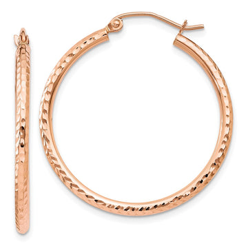10K Rose Gold Diamond-cut Polished Hoop Earrings