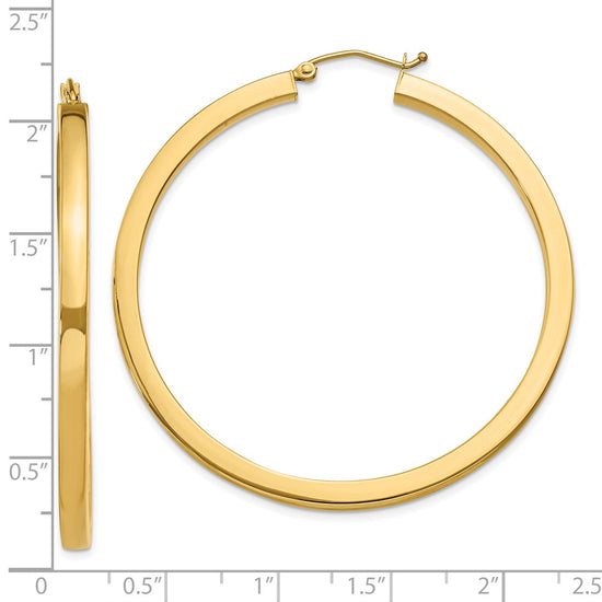 10k 3mm Polished Square Hoop Earrings