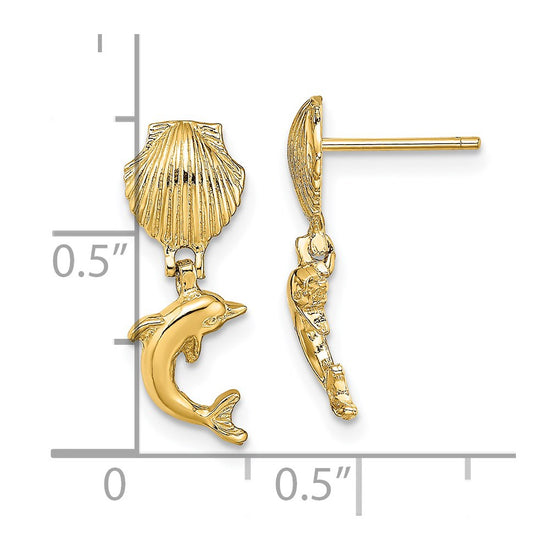 Gold Dolphin w/Shell Dangle Post Earrings