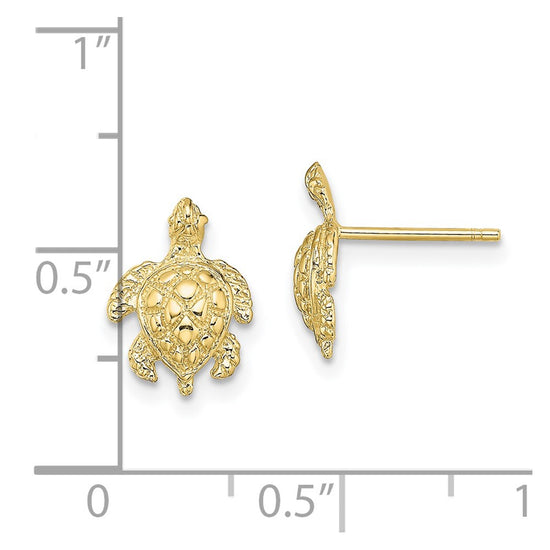 10K 2-D  Textured Sea Turtle Post Earrings
