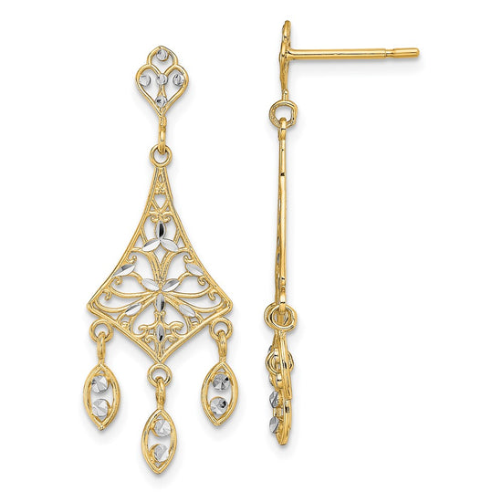 10K w/Rhodium Filigree Chandelier Dangle Earrings