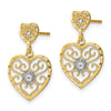 10k w/ RH Heart Beaded Filigree Dangle Earrings