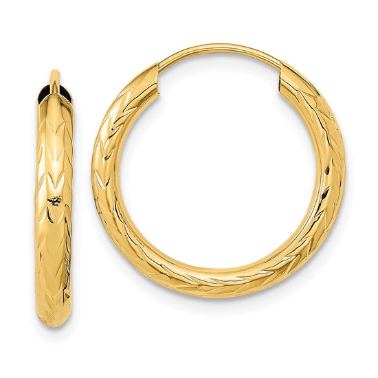 3.0mm Diamond-cut Endless Gold Hoop Earrings