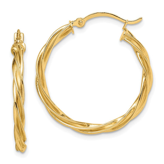 2.5mm Gold Twisted Tube Hoop Earrings
