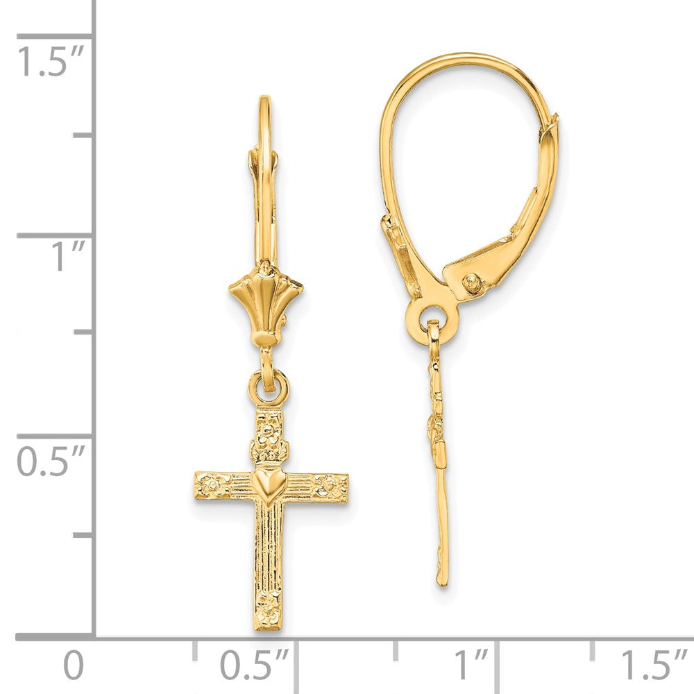 Gold Cross Leverback Earrings