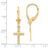 10K Textured Heart In Cross Leverback Earrings
