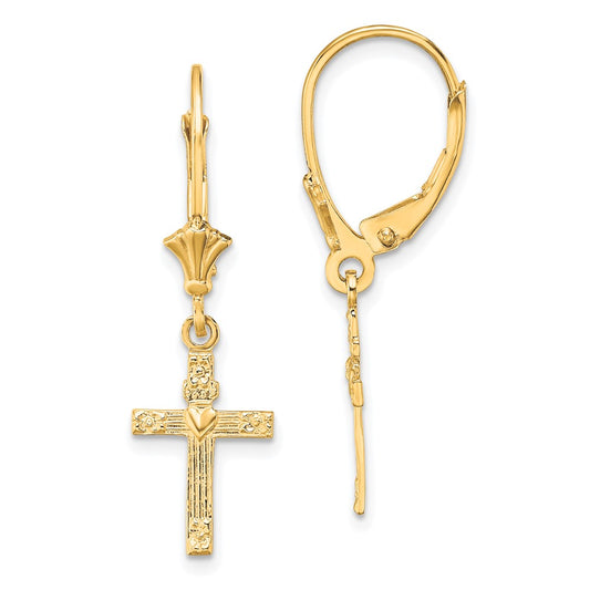 Gold Cross Leverback Earrings