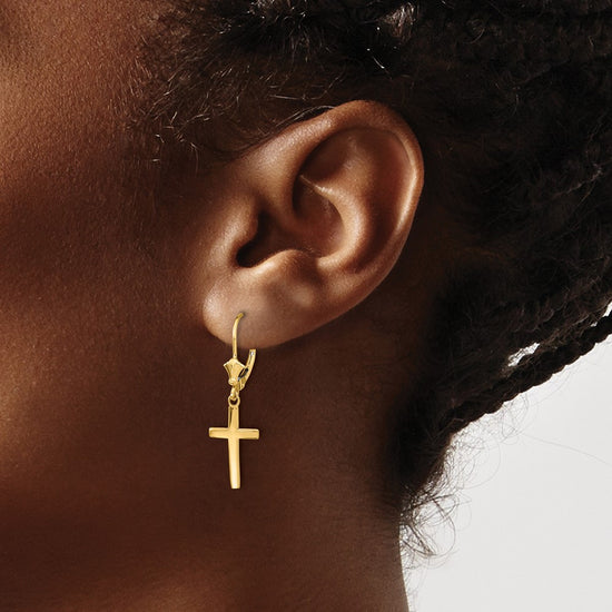 Gold Cross Leverback Earrings