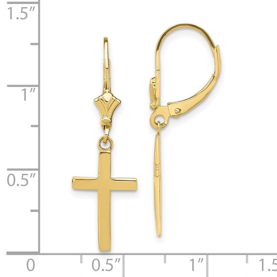Gold Cross Leverback Earrings
