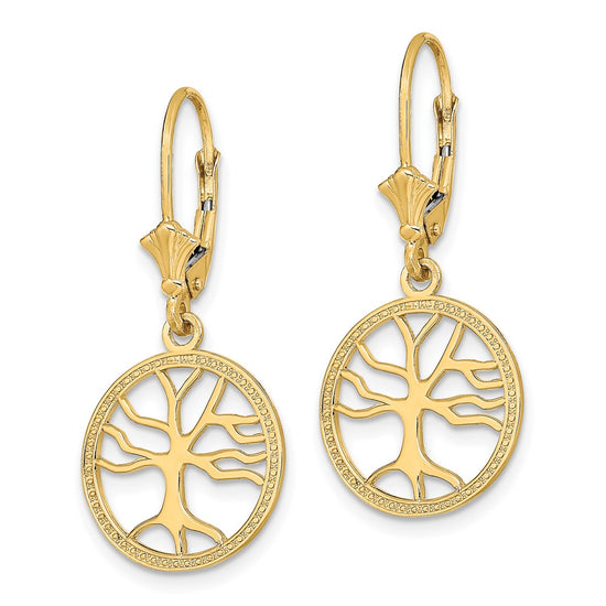 Gold Tree of Life Dangle Leverback Earrings