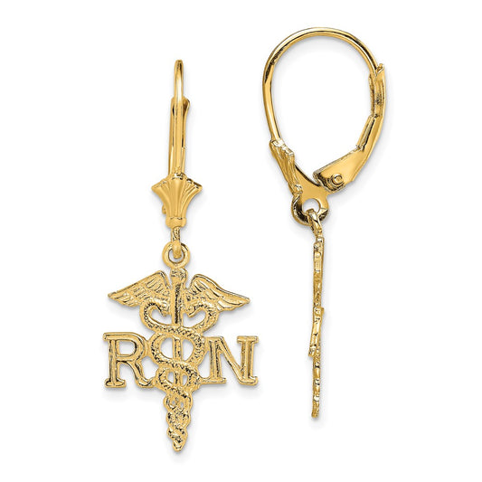 Gold Nurse Dangle Leverback Earrings