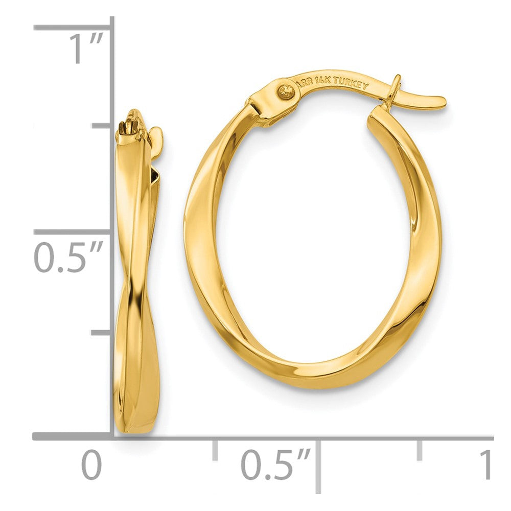 10k Gold Polished Twisted Oval Hoop Earrings