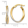 10k and White Rhodium Textured and Polished Oval Hoop Earrings