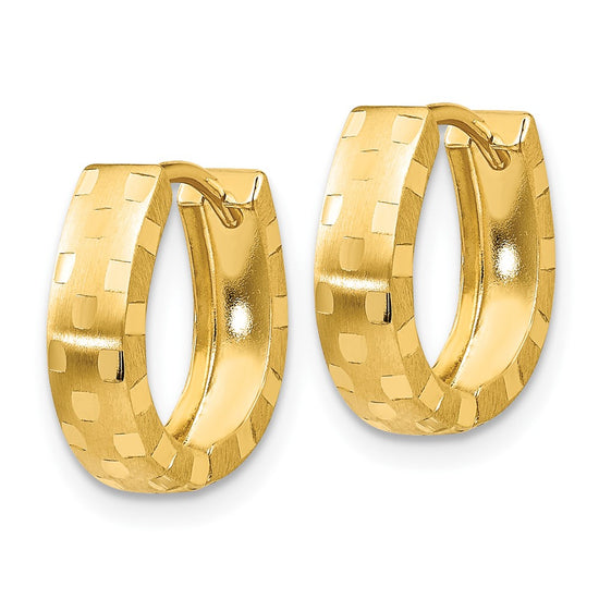 10k Diamond Cut 4mm Patterned Hinged Hoop Earrings