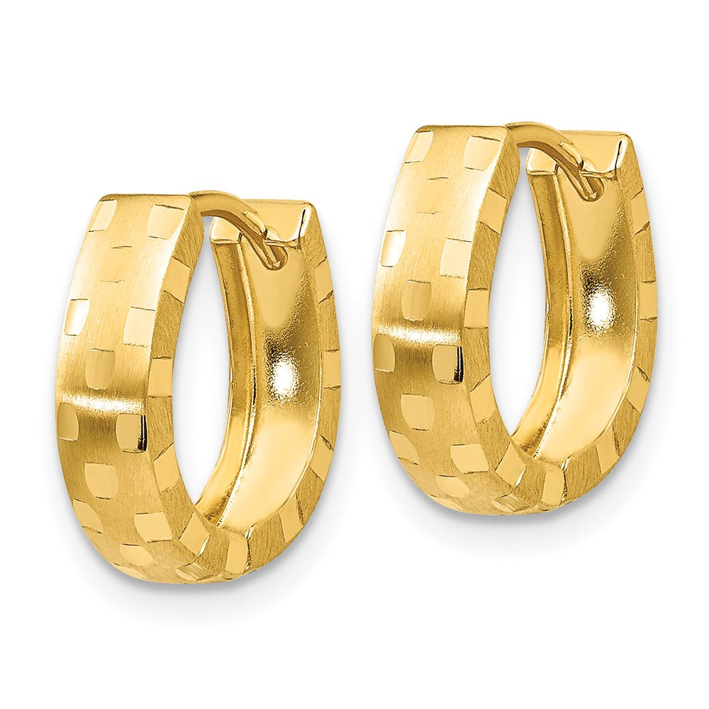 10k Diamond Cut 4mm Patterned Hinged Hoop Earrings