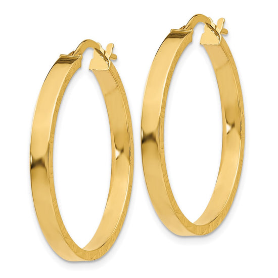 3mm Gold Polish Diamond-Cut Square Tube Hoop Earrings