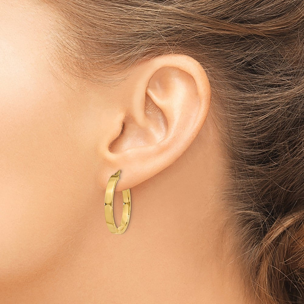 3mm Gold Polish Diamond-Cut Square Tube Hoop Earrings