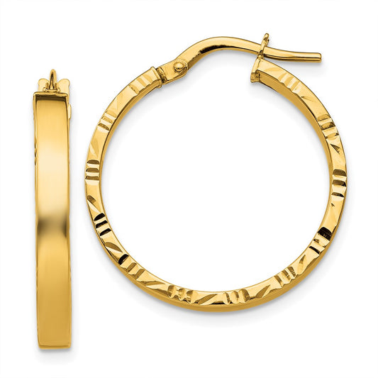 3mm Gold Polish Diamond-Cut Square Tube Hoop Earrings