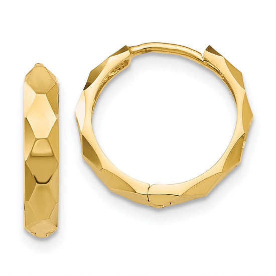 Gold Diamond-cut Circle Hinged Hoop Earrings