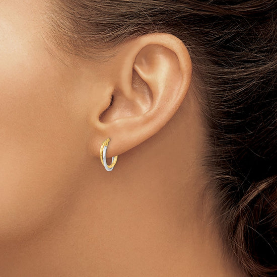 Gold Two-tone Twisted Hoop Earrings