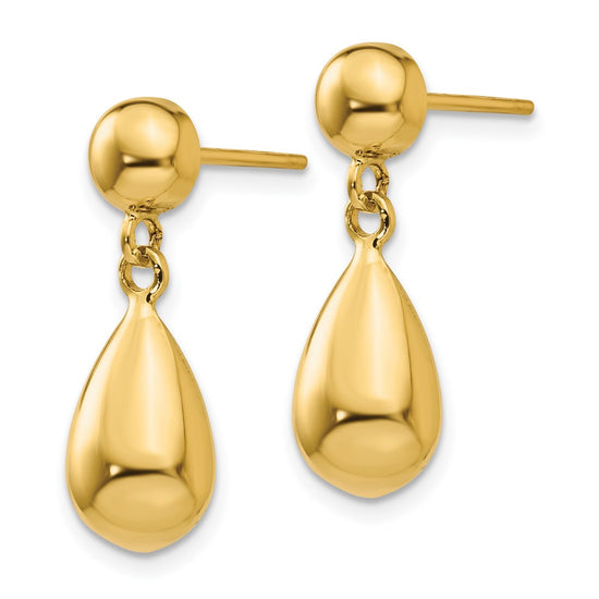 10k Teardrop Hollow Post Dangle Earrings