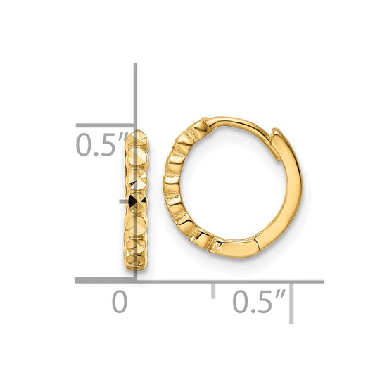 10k Diamond-cut 2x12mm Hinged Hoop Earrings