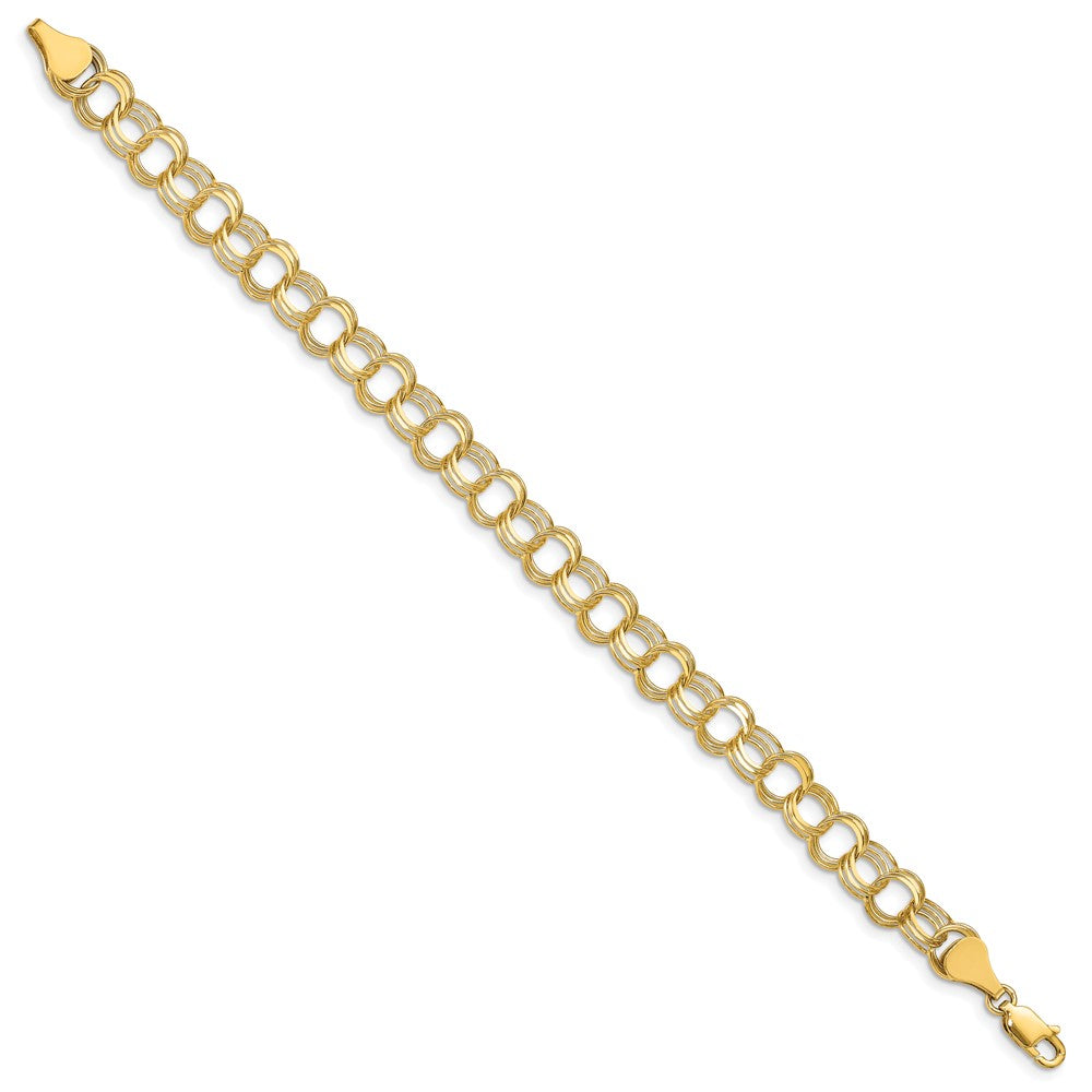 10k 7mm Solid Diamond-cut Triple Link 7 inch Charm Bracelet