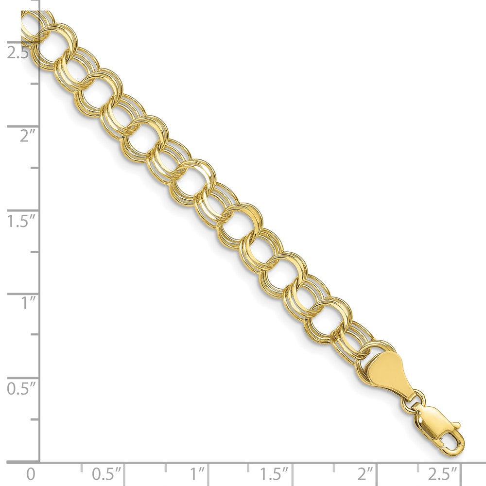 10k 7mm Solid Diamond-cut Triple Link 8 inch Charm Bracelet