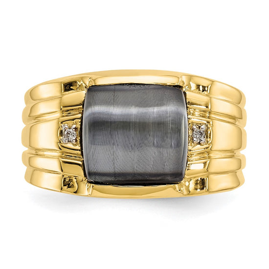 10k Mens Gray Cats Eye and .01 carat Diamond Ring