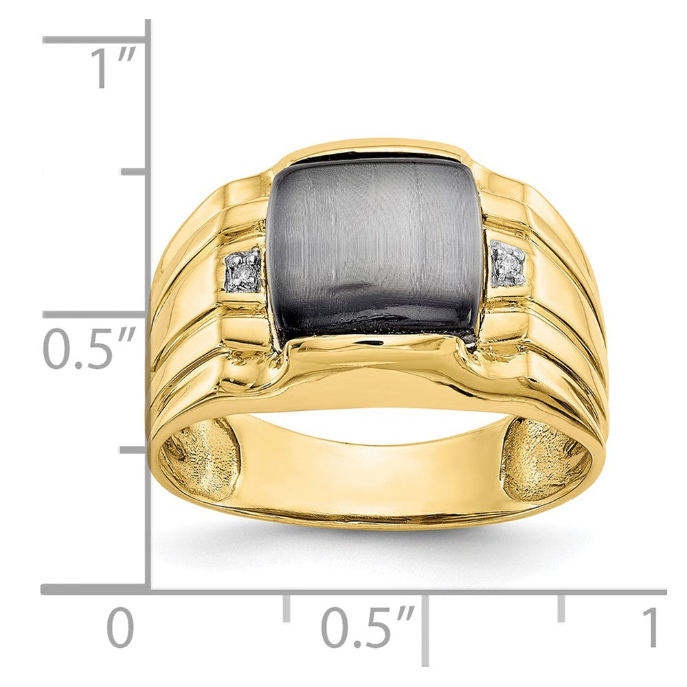 10k Mens Gray Cats Eye and .01 carat Diamond Ring
