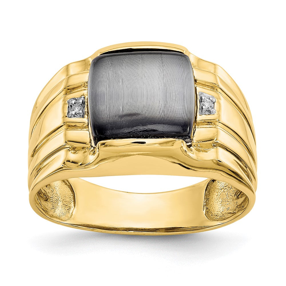 10k Mens Gray Cats Eye and .01 carat Diamond Ring
