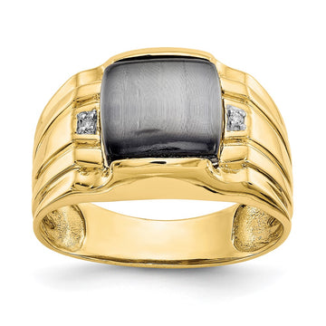 10k Mens Gray Cats Eye and .01 carat Diamond Ring