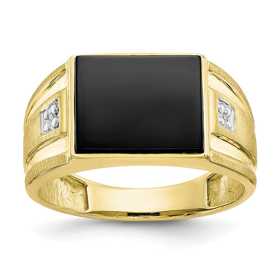 10k Mens Diamond and 12x10mm Black Onyx Ring