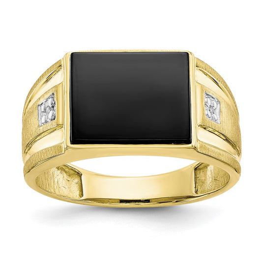 10k Mens Diamond and 12x10mm Black Onyx Ring